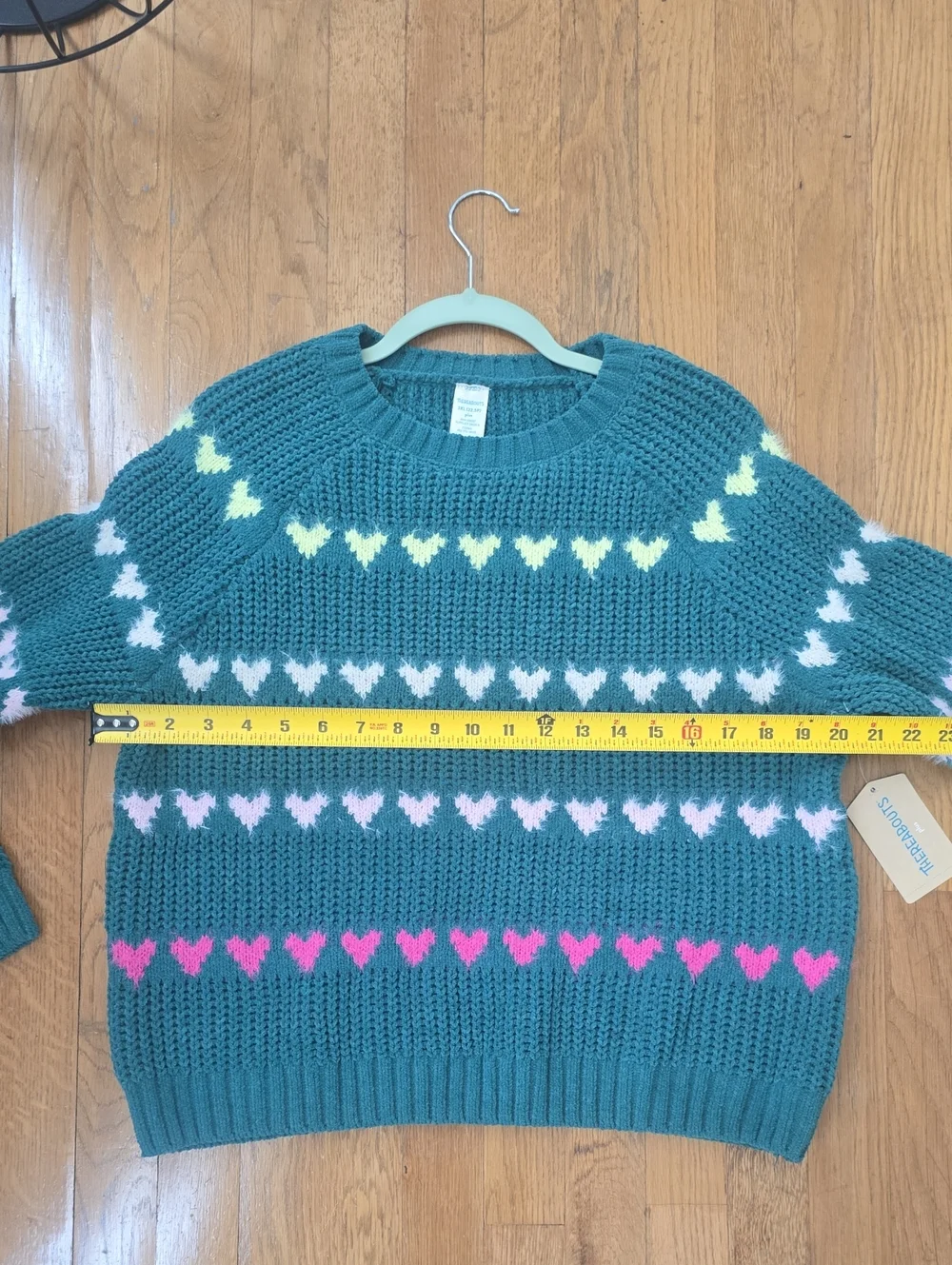 Thereabouts Brand Girl's Plus Green Heart Stripe Knit Sweater Size 3XL (22.5P)
